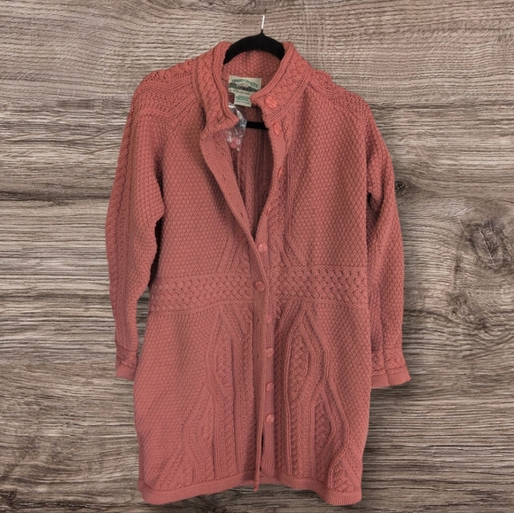 Aran Craft Antique Rose Pink Merino Wool Long Cardigan New Ireland Irish - Picture 2 of 5